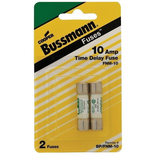 Eaton Bussmann Midget Fuse, FNM Series, Time-Delay, 10A, 250V AC, 200A at 250V AC, 10kA at 125V AC BP/FNM-10